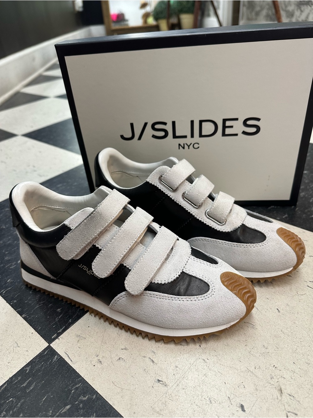 J/Slides Black & White Velcro Sneakers